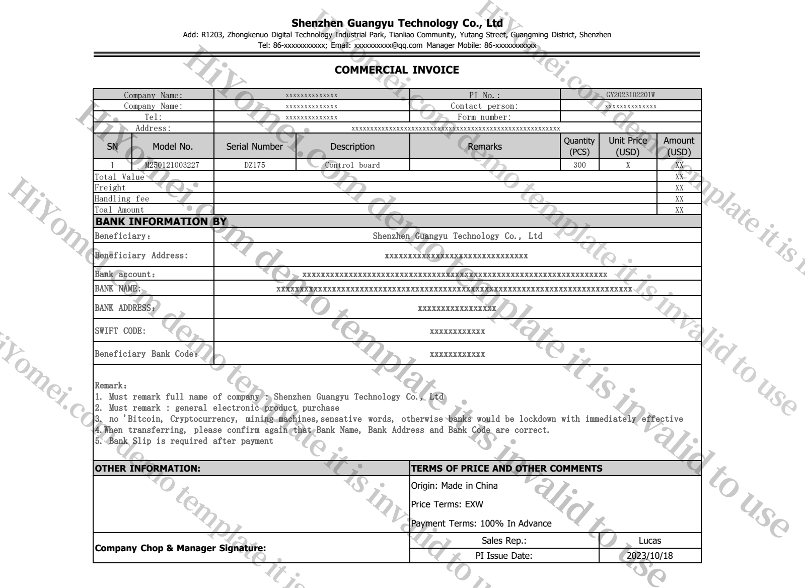 Demonstration of purchase contract